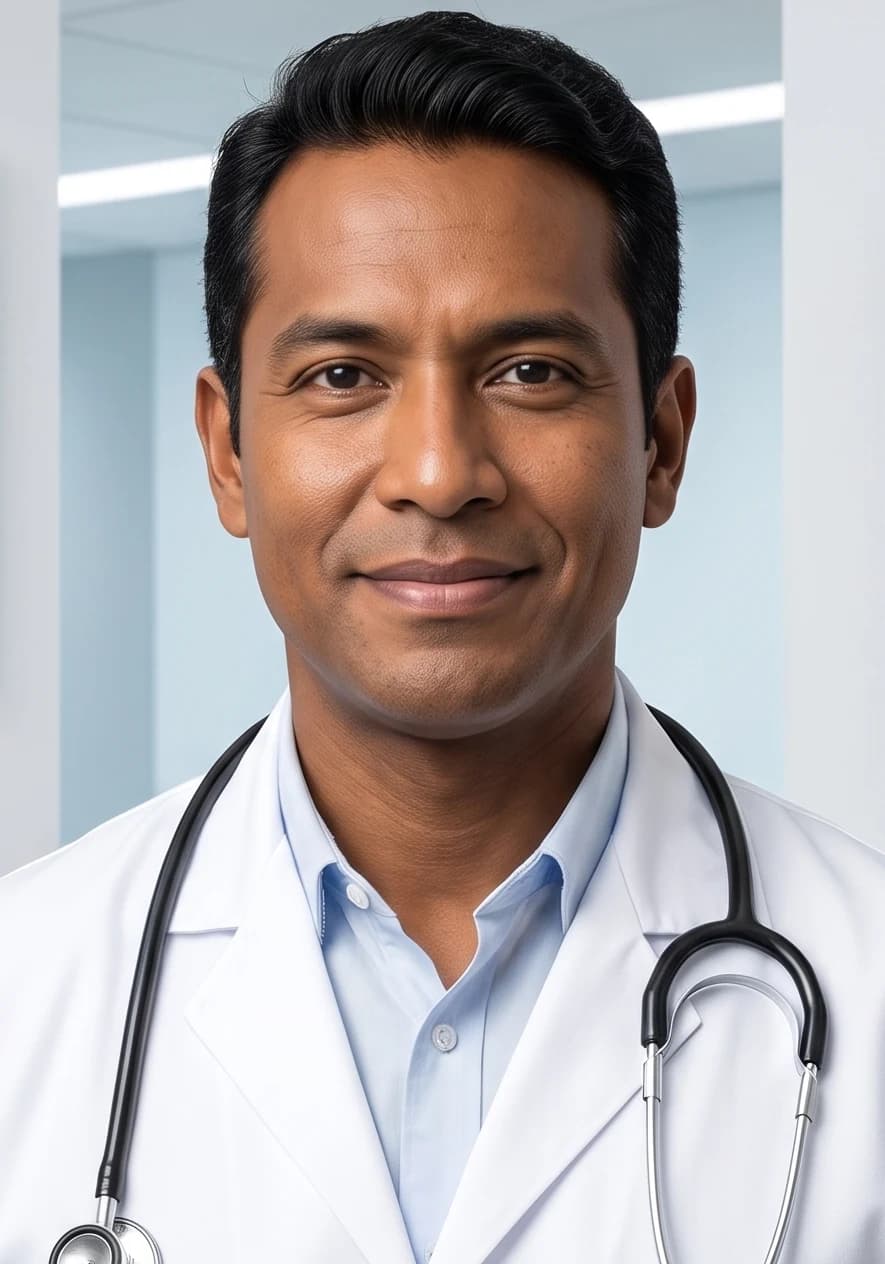Médico en su clínica con los tableros de Sira
